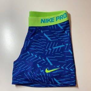 Blue Patterned Nike Pro Dri-Fit Spandex Shorts